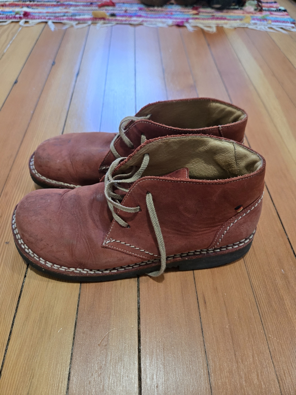 Women's German-Made Red Leather Lace-Up Clogs Size 9